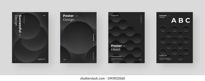 Abstract set Placards, Posters, Flyers, Banner Designs. Colorful illustration. 3d geometric shapes. Decorative neumorphism backdrop.