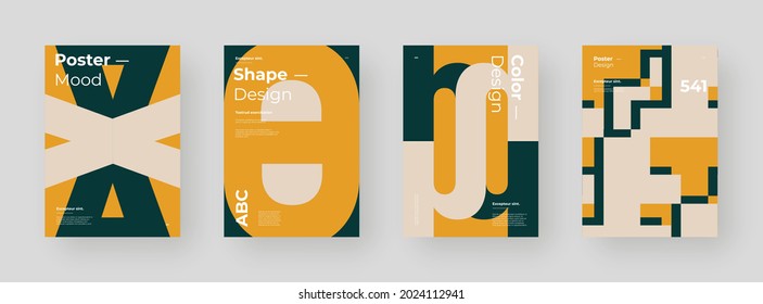 Abstract set Placards, Posters, Flyers, Banner Designs. Colorful illustration on vertical A4 format. Original geometric shapes composition. Decorative minimal backdrop.