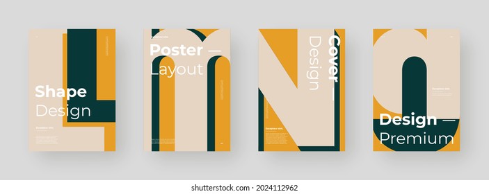Abstract set Placards, Posters, Flyers, Banner Designs. Colorful illustration on vertical A4 format. Original geometric shapes composition. Decorative minimal backdrop.