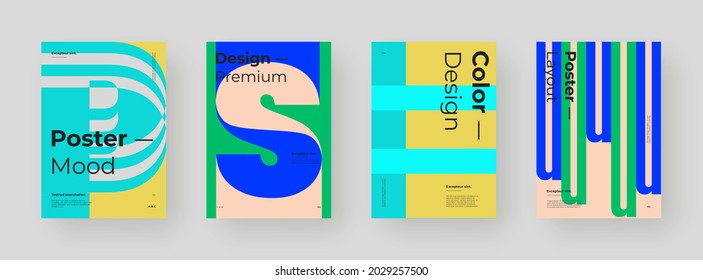 Abstract set Placards, Posters, Flyers, Banner Designs. Colorful illustration on vertical A4 format. Original geometric shapes composition. Decorative minimal backdrop.	
