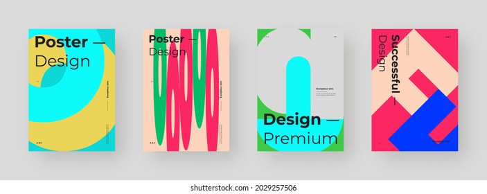 Abstract set Placards, Posters, Flyers, Banner Designs. Colorful illustration on vertical A4 format. Original geometric shapes composition. Decorative minimal backdrop.	
