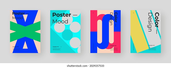 Abstract set Placards, Posters, Flyers, Banner Designs. Colorful illustration on vertical A4 format. Original geometric shapes composition. Decorative minimal backdrop.	
