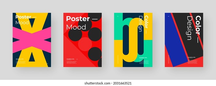Abstract set Placards, Posters, Flyers, Banner Designs. Colorful illustration on vertical A4 format. Original geometric shapes composition. Decorative minimal backdrop.	
