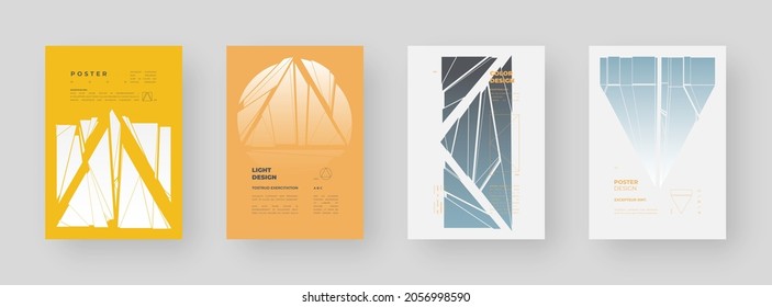 Abstrakte Orte, Plakate, Flyer, Bannerdesigns, Leer, Dokument. Farbige Illustration im vertikalen A4-Format. Original geometrische Formen Zusammensetzung. Dekorativer minimaler Hintergrund.