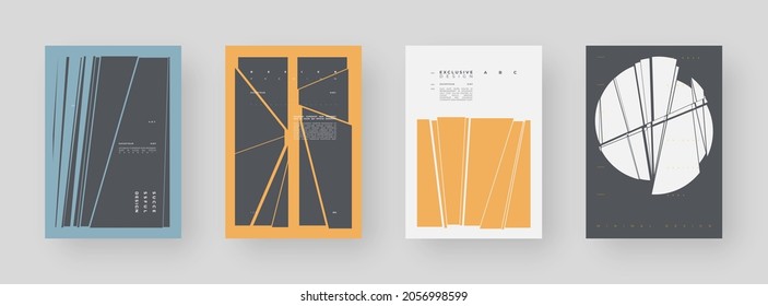 Abstract set Placards, Posters, Flyers, Banner Designs, Blank, Document. Colorful illustration on vertical A4 format. Original geometric shapes composition. Decorative minimal backdrop.