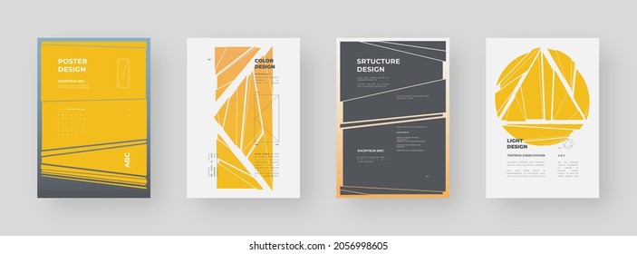 Abstract set Placards, Posters, Flyers, Banner Designs, Blank, Document. Colorful illustration on vertical A4 format. Original geometric shapes composition. Decorative minimal backdrop.