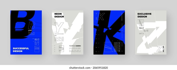 Abstract set Placards, Posters, Flyers, Banner Designs, Blank, Document. Colorful illustration on vertical A4 format. Original geometric shapes composition. Decorative minimal backdrop.