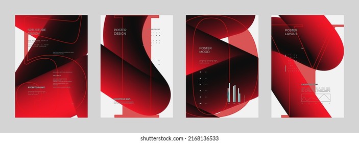 Abstrakte Set-Plakate, Poster, Flyer und Banner-Designs. Vertikales A4-Format. Strenge und diskrete Broschüre. Typ und 3D-Formen