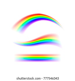 Abstract set Rainbow in different shapes. Spectrum of light, seven colors. Vector illustration isolated on transparent background isolated