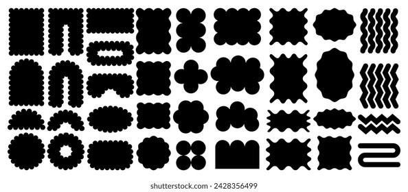 Abstract set of rectangular and round frames. Geometric shapes with zigzag and lace edges. Vector design for template, banner, poster, sticker.