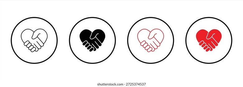 Conjunto Abstractas con iconos de vectores de corazón de apretones de manos rojos y negros. Firma iconos de amistad o asociación. Símbolo de paz y amor. Firma Acuerdo.