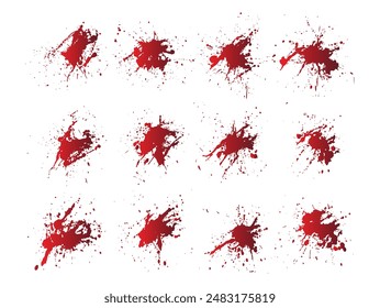 Conjunto Abstractas de manchas de grunge de sangre roja salpicar fondo pincel trazo Ilustración vectorial