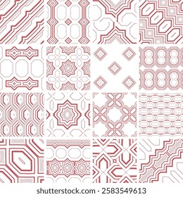 abstract set of red geometric seamless pattern for textile tile design element backgroun collection