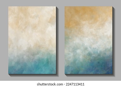 Abstract set sea landscape art vector background. Sky, clouds and storm. Sea decoration collection design for interior, flyers, poster, cover design, banner. Modern hand draw painting for design inter