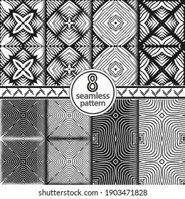 Abstract set seamless pattern. Monochrome texture. A geometrical ornament from a zigzag of lines of various thickness. Vector graphic.