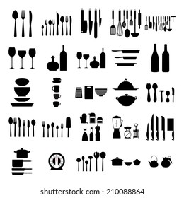 abstract set of silhouettes kitchen tools on a white background