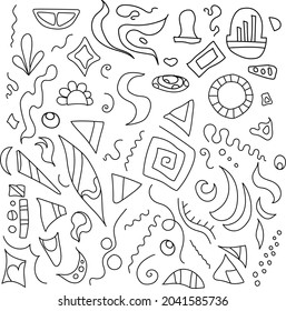 Abstract set of simple geometric doodle elements in handmade style for design. Vector illustration.