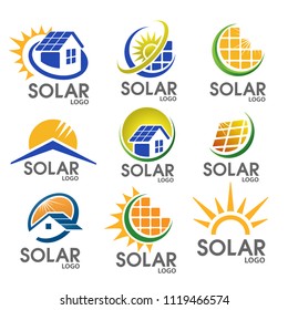 Abstract set of solar energy logo. Sun Eco energy logo