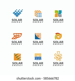 Abstract set of solar energy logo. Sun logo for the brand. Eco energy emblem.