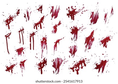 Abstract set of splatter red color blood background. red blood splashes set. Realistic red blood spatter set