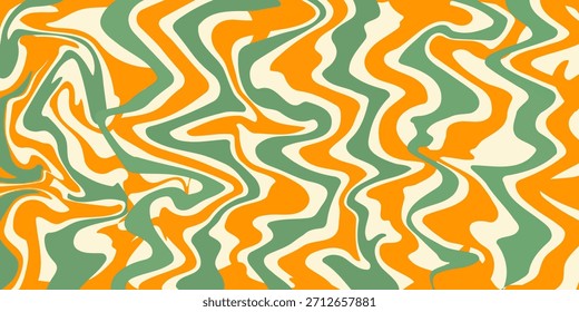 Abstract set square backgrounds with colorful waves. Trendy vector illustration in style retro 60s, 70s. Green, yellow and beige colors