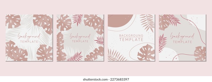 Abstract set of square templates with tropical leaves and geometric shapes. Good for social media posts, mobile apps, banner designs and online promotions. Tropical vector background collection.