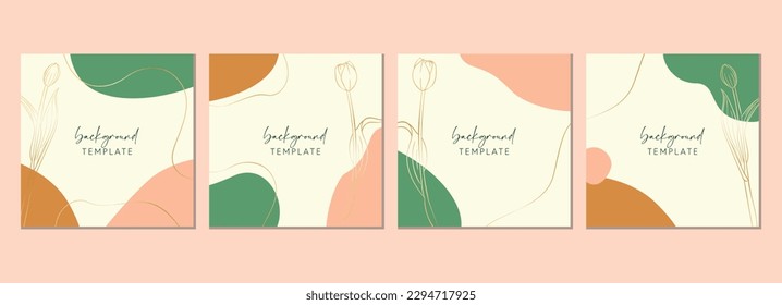 Abstract set of square templates with tulip flowers, leaves and organic shapes. Good for social media posts, mobile apps, banner designs and online promotions. Floral background set.