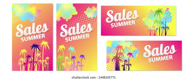 Abstract set summer background colorful universal art web header template. Art Collage made with scribbles canyon strokes black