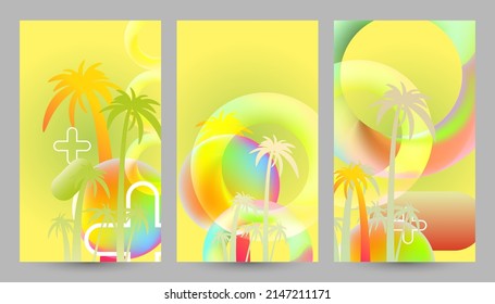 Abstract set summer background with palm trees party and cocktails universal art web header template. Collage made geometric elements