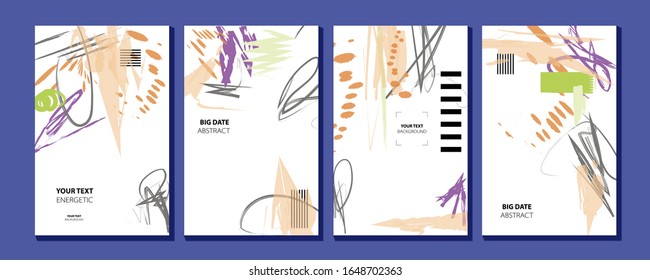 Abstract set summer background universal art web header template. Collage made with scribbles canyon strokes
