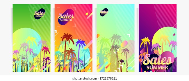 Abstract set summer background universal Line art web header template. Collage Going monochrome colorful elements vibrant