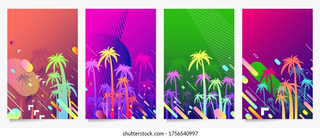 Resumen conjunto de fondo de verano de la palma de fondo de arte universal plantilla de cabecera web. Collage hecho con garabatos de cañón