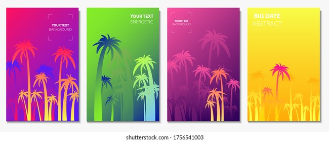 Abstract set summer palm party background universal art web header template. Collage made with scribbles canyon strokes