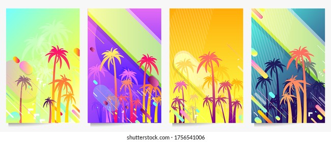 Resumen conjunto de fondo de verano de la palma de fondo de arte universal plantilla de cabecera web. Collage hecho con garabatos de cañón
