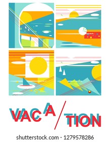 abstract set, summer postcards and retro colors