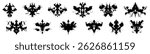 Abstract set of symmetrical black inkblot stains used in Rorschach psychological test, creative illustration for mental health diagnostics, projection therapy, psychoanalysis, emotion research