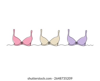 Abstract set of three bra,brassiere, continuous single one line art hand drawing sketch logo 