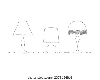 Abstract a set of three table lamps with lampshade continuous one line art drawing