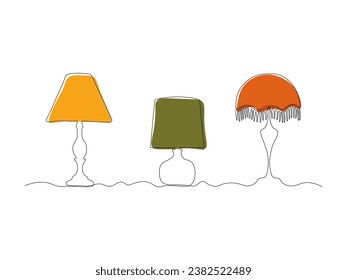 Abstract a set of three table lamps with lampshade continuous one line art drawing