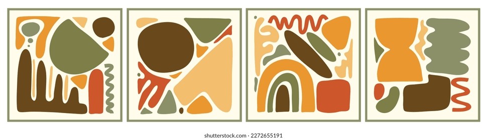 abstrakter Satz verschiedener Formen und doodle Objekte im modernen Stil. Moderner Hintergrund mit geometrischer Zusammensetzung verschiedener Formen. Brutalismus formt moderne, minimalistische geometrische Elemente, Vektorgrafik 
