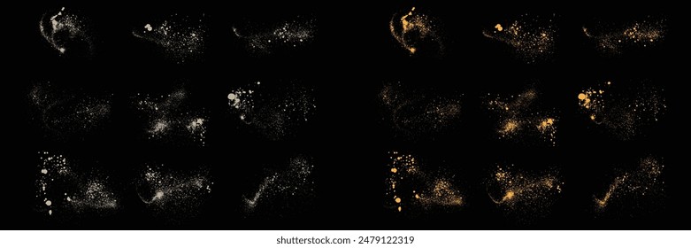 Abstract set of vector luxury gold glitter and white color splatter texture festive confetti background