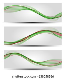 Abstract set wave background advertising vector shiny colorful line green red