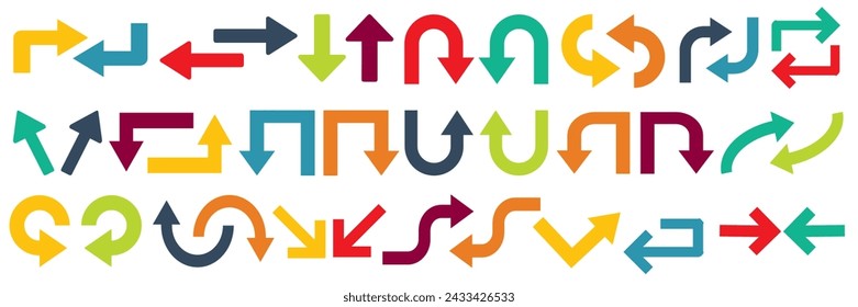 Conjunto abstracto de flecha de dirección de camino. Diseño de elementos de flecha de infografía colorida con forma de flecha.	
