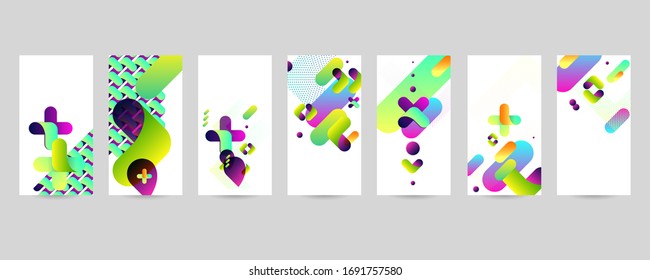 Abstract set white card background with fun color for doodle geometric background. Vector trend design dot lines and gradients