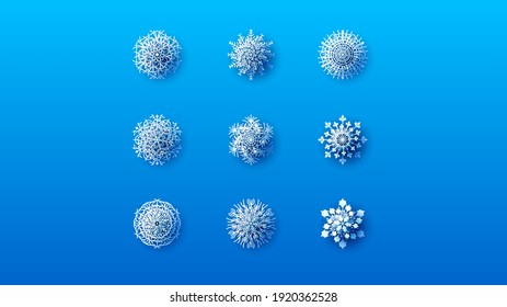 ABstract Set White Collection Snowflake Paper Cut Winter Vector Design Stil