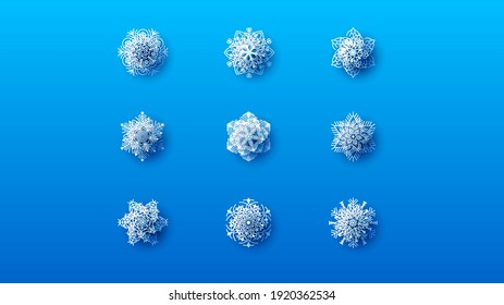 ABstract Set White Collection Snowflake Paper Cut Winter Vector Design Style