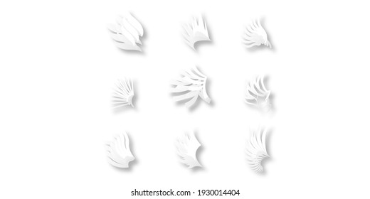 Abstract Set White Collection Wings Paper Cut Vector Design Style