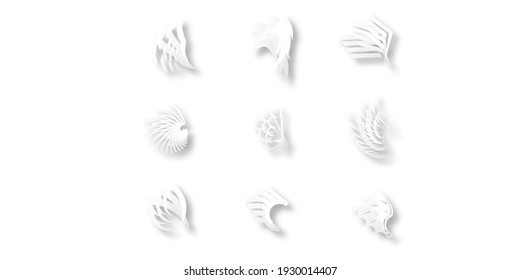 Abstract Set White Collection Wings Paper Cut Vector Design Style