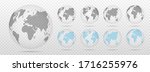 Abstract set world map black and blue globes of Earth on transparent background. Vector illustration eps 10.