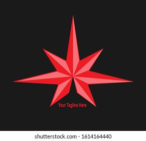 Abstract seven-pointed red star for logo, trademark emblem or sticker. Isolated on a black background.